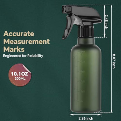 Leakproof Spray Bottles (2 Pack 10 oz), Adjustable Fine Mist & Jet Stream Nozzle, Premium BPA-Free Frosted Plastic Multi-Purpose for Hair, Plants, Cleaning (2 PACK FROSTED GREEN) - color: 2 PACK FROSTED GREEN