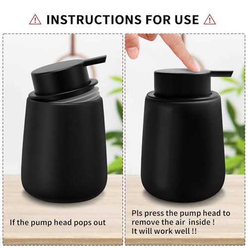Soap Foaming Dispenser Ceramic with Easy-to-Press Pump Hand Foam Dispenser for Shampoo Bathroom Kitchen 12 oz - color: Foam-brownblack