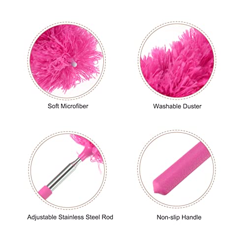 MECCANIXITY Microfiber Cleaning Duster, 12 to 31.5 Inch Washable Extendable Brush Flexible Feather Duster for Window Furniture, Rose Red - color: Rose Red
