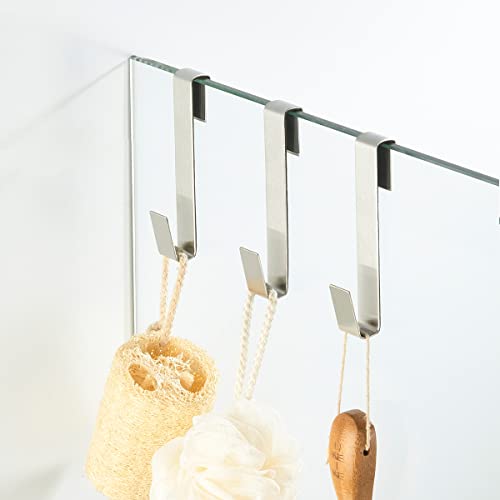 Extended Shower Door Hooks 6.5 Inch, Over Shower Door Hook for Bathroom, Towel Hooks, Suit for Frameless Glass Shower Door 0.39" (10 mm) Stainless Steel Brushed, 3 Pack - color: Brushed, size: Extended