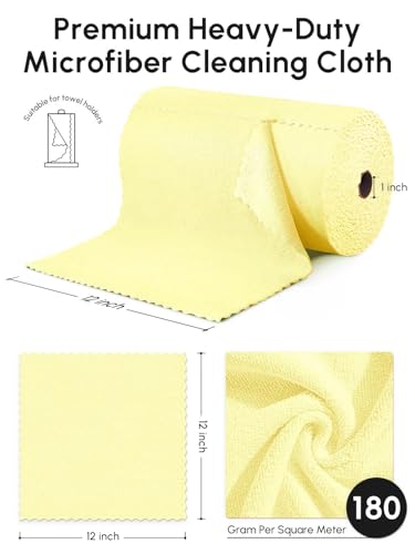 Microfiber Cleaning Cloths Roll, 75 Pack Tear Away Microfiber Towels Roll, 12" x 12" Lint Free Rags, Reusable Cleaning Cloths, Washable, Scratch Free,Ultra Absorbent Dish Rags(Yellow) - color: Yellow, size: 75 pack