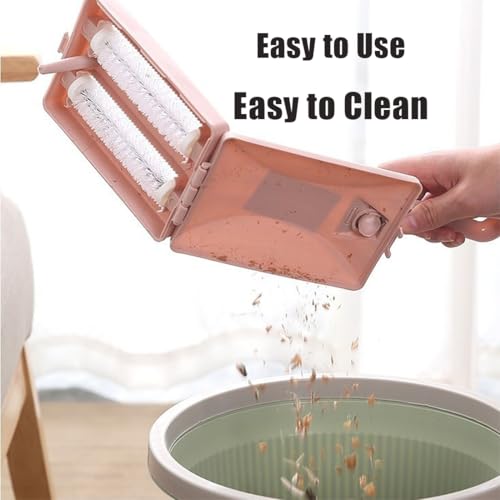 Handheld Double Roller Carpet Brush, Multi-Functional Handheld Double Roller Sofa Sweepers with Crumb Collector, Manual Sweeper for Bed Desktop Carpet Pet Hair (Beige) - color: Beige