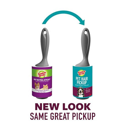 Scotch-Brite Pet Hair Pickup Extra Sticky Lint Roller, Designed for Removing Fur + Fluff on Couches, Clothes, Dog and Cat Beds, & More, 1 Pack, 70 Easy-Tear Adhesive Sheets Total