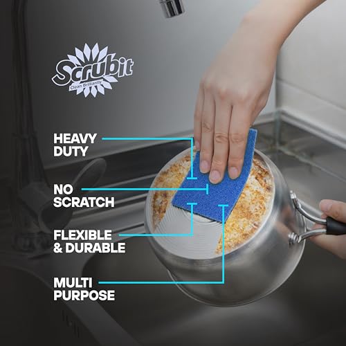 SCRUBIT Scouring Pad 100 Pack - Heavy Duty Scrub Pads for Cleaning Dishes - Non-Scratch Reusable Scrubbing - Blue (100)