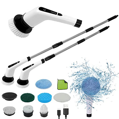 Electric Spin Scrubber, Cordless Bathroom Scrubber, Power Brush Floor Scrubber with Adjustable Handle, 7 Multi-Purpose Cleaning Brush Heads, for Bathtub,Tile, Shower, Window and Kitchen