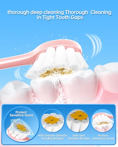 Aneebart Blue & Pink Electric Toothbrush for Adults, USB Rechargeable Sonic Toothbrush with 12 Brush Heads, Smart Timer, 6 Modes, 2-Hour Fast Charge Last 30 Days - color: Blue+pink