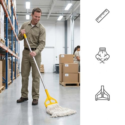 Yesland Commercial Mop with 2 Mop Heads, Industrial Cotton Mops with 61inch Long Handle, Heavy Duty Looped-End String Wet Mops for Cleaning Office Garage Hardwood Warehouse Factory Mall Deck