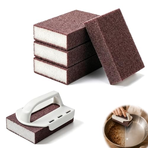 Magic Emery Cleaning Sponges, Nano Carborundum Sponge,Scrub Pad Pot Scrubber for Removing Rust Cleaning Pots and Pans,Rust Remover & Magic Descaling Eraser (1 Handle+5 Sponge)
