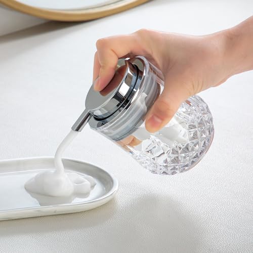 Enra Foaming Soap Dispenser for Bathroom and Kitchen - Glass Refillable, Modern Home Design (Clear/Silver Foam Pump) - color: Silver Pump-foam