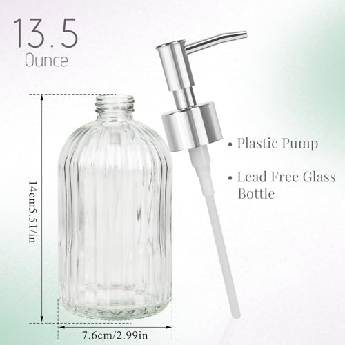 Glass Soap Dispenser with Plastic Pump, Hand Soap Dispenser for Hand Wash, Lotion Dispenser for Dishwashing Liquid, Lotion Shower Gel (Striped Transparent) - color: Striped Transparent