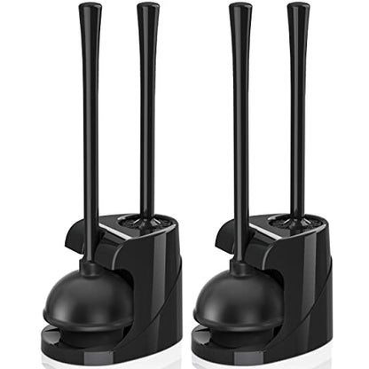 Toilet Plunger and Brush, Bowl Brush and Heavy Duty Toilet Plunger Set with Ventilated Holder, 2-in-1 Bathroom Cleaning Combo with Modern Caddy Stand for 5.7-inch Toilet Drain(Black, 2 Set) - color: Black