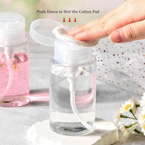 3 Pack Push Down Pump Bottle Dispenser for Makeup Remover, Facial Toner, Micellar Water, Alcohol, Nail Polish Remover Empty Push Top Bottles Containers 6.7oz/200ML - size: 6.7oz/200ml