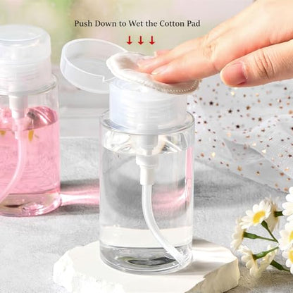 3 Pack Push Down Pump Bottle Dispenser for Makeup Remover, Facial Toner, Micellar Water, Alcohol, Nail Polish Remover Empty Push Top Bottles Containers 6.7oz/200ML - size: 6.7oz/200ml