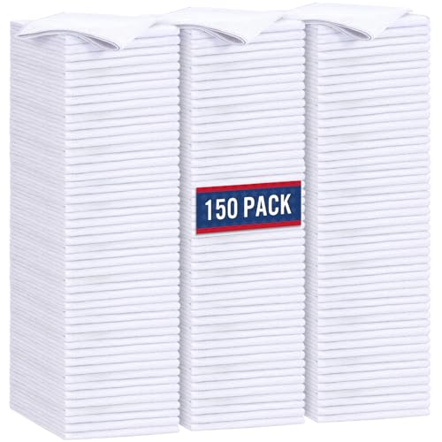 GLIMGLINT White Microfiber Cleaning Cloth,150PK Reusable Cleaning Rags,Highly Absorbent Shop Rags Bulk,All-Purpose Car Cleaning Towels for TV Screen, Kitchen, Bathroom, Restaurant, Garage, 14"X12" - color: White