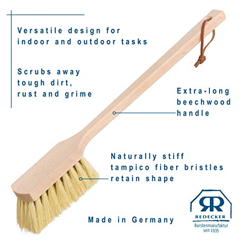 Redecker Wheel Brush, Extra-Long Handle, Beechwood and Durable Tampico Fiber, 17-3/4 inches, Made in Germany