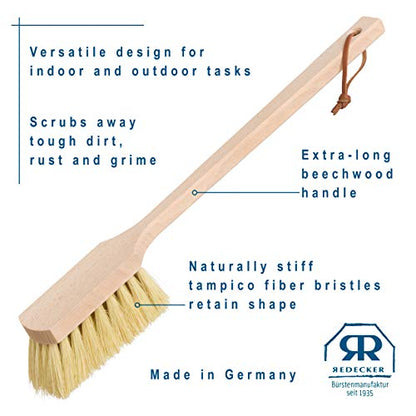 Redecker Wheel Brush, Extra-Long Handle, Beechwood and Durable Tampico Fiber, 17-3/4 inches, Made in Germany