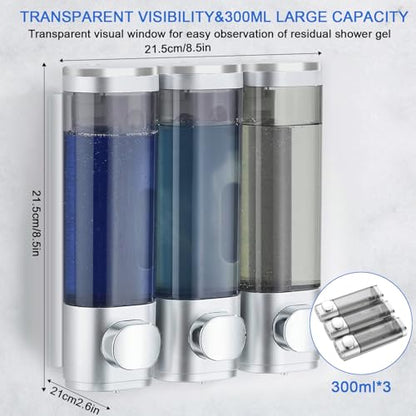 Shampoo and Conditioner Dispenser Shower Soap Dispenser Shampoo Dispenser Body Wash Dispenser for Bathroom,Large Capacity, Silver - color: Silver