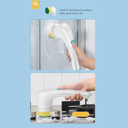 Electric Rotating Brush Kitchen Dishwashing Wonder Cordless Dish Brush with 5 Replaceable Brush Heads Powerful Cleaning for Pots and Pans