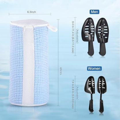 Teletrogy Shoe Washing Machine Bags, Reusable Laundry Bag for Washer and Dryer, Durable Fluffy Fiber Keep Clean, 2 Pairs Adjustable Trees for All Shoes, Blue - color: Blue