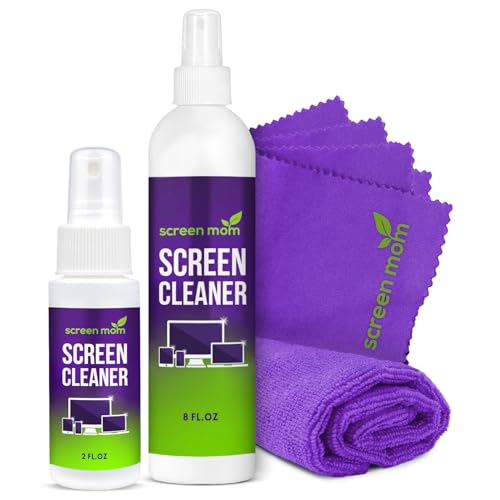 Screen Cleaner Spray and 4 Microfiber Cloths Bundle 8oz & 2oz, by Screen Mom, Eyeglasses or Monitor Screen Cleaner Spray and Wipe, Electronic Cleaner Spray, Car Screen Cleaning Kit - size: 8oz & 2oz