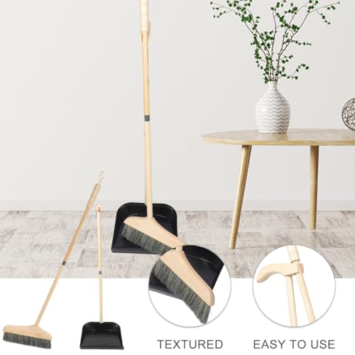 GANAZONO Broom and Dustpan Set Long Handle Household Cleaning Tools Indoor Outdoor Use Lightweight Ergonomic Brush for Home Garage Workshop