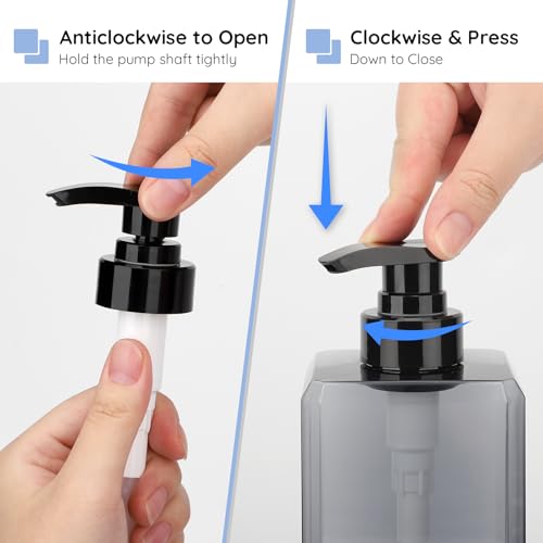 Segbeauty 33.8oz Shampoo and Conditioner Dispenser with Labels, 2pcs Refillable Plastic Empty Lotion Soap Dispenser Liquid Container for Bathroom, 1000ml Gray Large Pump Bottle, Sqaure Lotion Bottles - color: Gray, style: 2pcs