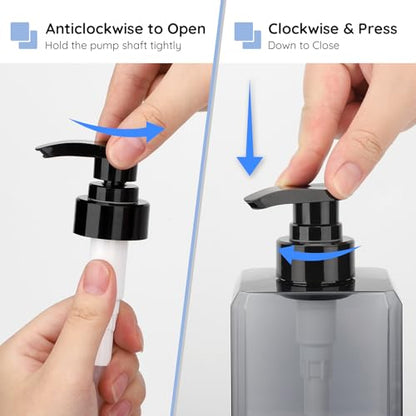 Segbeauty 33.8oz Empty Plastic Soap Dispenser with Labels, 3pcs Large Pump Bottles for Shampoo and Conditioner, 1000ml Gray Refillable Soap Dispenser Bathroom, Sqaure Lotion Pump Bottle Container - color: Gray, style: 3pcs