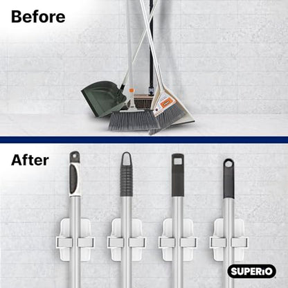 Superio Mop and Broom Holder, Set of 20 Single Piece Hooks, White Plastic Wall Mount Cleaning Storage Tool Organizer, Heavy-Duty Hook for Kitchen, Closet Garage, and Office - size: 20