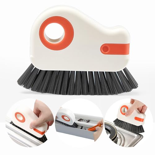 2 in 1 Groove Cleaning Brush, Multifunction Window Track Cleaning Tools with Hard Bristle and Hidden Scraper, Crevice Brush for Sliding Door Track, Window Seal, Sill (Orange) - color: Orange