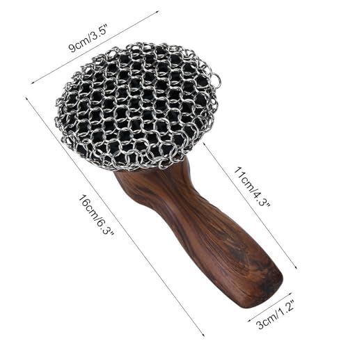 Cast Iron Cleaner, Stainless Steel Cast Iron Scrubber with Silicone Handle, Portable Kitchen Cleaning Brush for Kitchen Pots Pans Sink - color: Brown