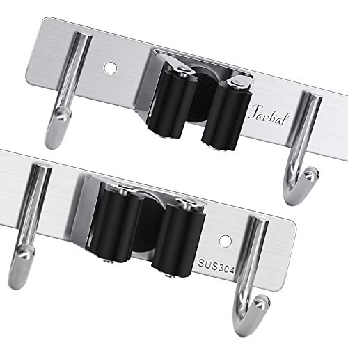 Broom Hanger Wall Mounted, 2PCS Mop and Broom Holder Wall Mount Garage Organization and Storage Stainless Steel Kitchen Tool Organizer Wall Hanger for Laundry Room Garden Garage Closet Kitchen