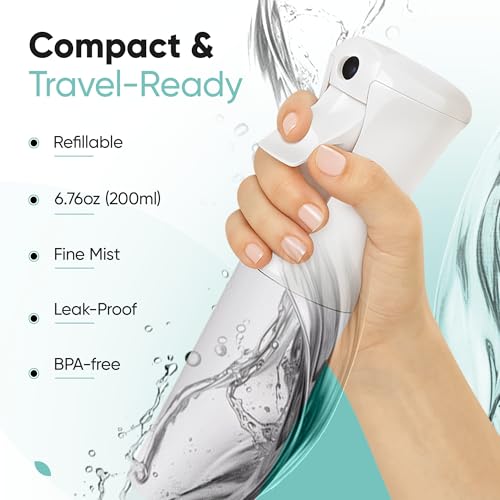 Aquableu Spray Bottle for Hair – Continuous Mist Spray Bottle for Hair Care, Styling, Cleaning, Plants, Pets & Essential Oils (Variety Pack of 2 - Black & White, 6.76oz/200ml) - color: Black + White - Variety Pack