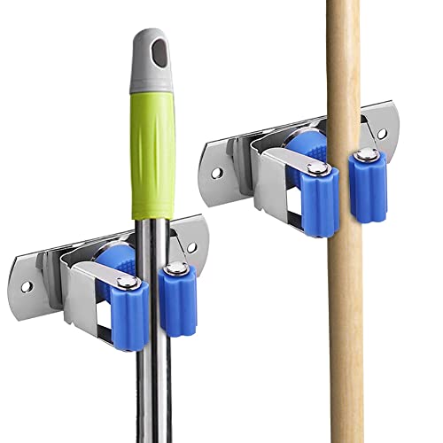 5PCS Broom Holder Wall Mount Mop Holder Wall-Mounted Stainless Steel Broom Hanger Garden Tool Rack Garage Storage Organizer for Kitchen Home Bathroom (Orange)
