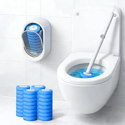 SOPAMI Disposable Toilet Cleaning System - Toilet Wand Kit with 32 High-Performance Refills, Wall Mounted Toilet Brush and Holder for Deep Cleaning Bathroom 32pcs | Auto Lid Opener Wall-Mounted Toilet Wand Kit for Deep Cleaning Bathroom Touch Free Access