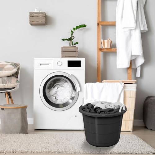 17 Gallon Plastic Storage Tub with Rope Handles Large Multi Purpose Utility Bucket for Laundry Toys Ice and Gardening Heavy Duty Organization Bin Black