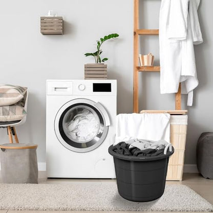 17 Gallon Plastic Storage Tub with Rope Handles Large Multi Purpose Utility Bucket for Laundry Toys Ice and Gardening Heavy Duty Organization Bin Black