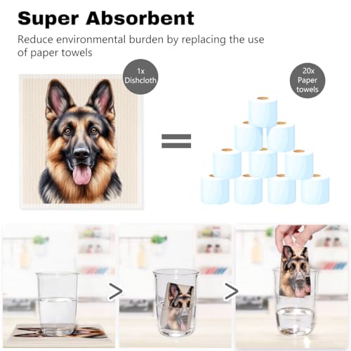 5 Pcs Cute Doggy Swedish Dishcloths, Labrador Retriever & German Shepherd Swedish Dishcloth, Golden Retriever Dish Cloths for Drying Dishes, Reusable Cleaning Cloths, Dog Lover Gifts for Women - color: Lm 03429
