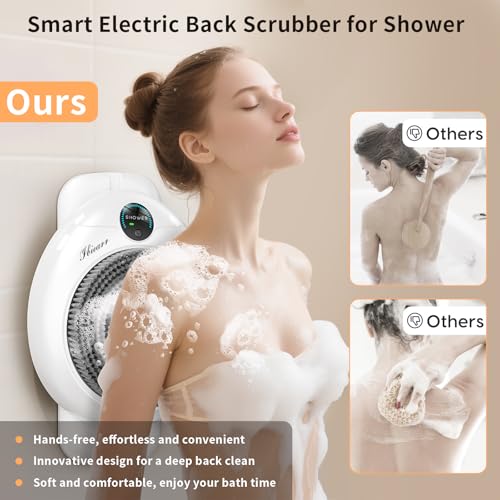 Electric Back Scrubber for Shower - Wall Mounted Exfoliating Brush, Hands-Free Automatic Body Scrubber, IPX7 Waterproof, 3-Speed Adjustment, 3 Replaceable Heads with Dry Brush (Black) - color: Black