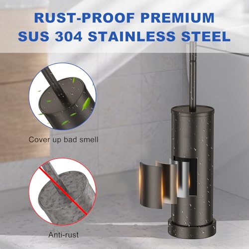 Brushed Nickel Toilet Brush and Holder Set, 304 Stainless Steel Toilet Brush for Bathroom, Heavy Duty Toilet Bowl Brush with Holder, Removable Inner Bowl and Splash Protection, Long Handle - color: Pewter