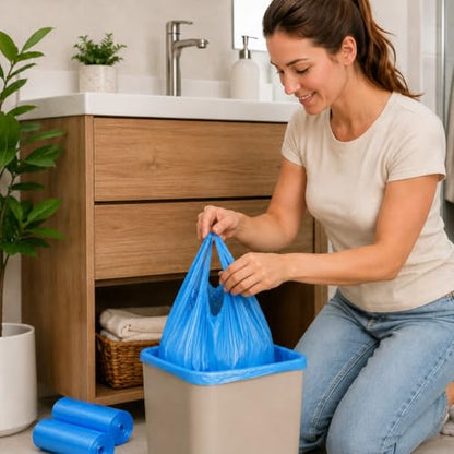 Trash Bags Small Garbage Bags with Handle 2 Rolls 60 Count Strong Kitchen Bathroom Waste Bags Leak Resistant Disposable Bin Liners Black - color: Blue