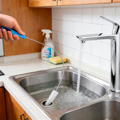 Flexible Drain Cleaning Brush Set, Long Pipe Cleaner for Kitchen Sink, Shower, Tub Hair Clogs, White, 4 Pack