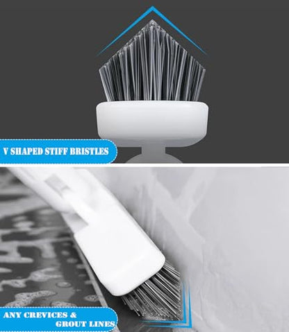 Grout Brush Floor Scrub Brush with Long Handle V Shape 51" Floors Scrubber with Stiff Bristle for Cleaning Bathroom Shower Tile, Patio, Garage, Kitchen, Wall and Deck (Off White)