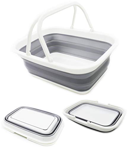 SAMMART SAMMART 9.2L (2.37Gallon) Collapsible Tub with Handle - Portable Outdoor Picnic Basket/Crater - Foldable Shopping Bag - Space Saving Storage Container (1, White/Grey) - color: White/Grey