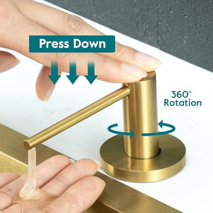 Gappo Soap Dispenser for Kitchen Sink Champagne Gold, Stainless Steel Countertop Pump, Built in Sink Soap Dispenser with 47" Extension Tube kit - color: Champagne Gold