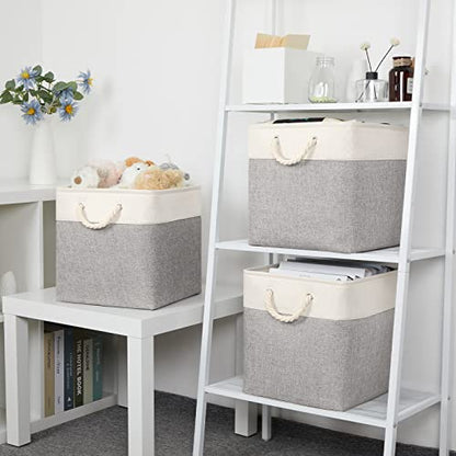 Bidtakay Fabric Basket Set - Large Square Organizer Bins, 13x13, Set of 3, White & Grey - color: White&Grey, size: 3 Pack-L Cube-13x13x13 In