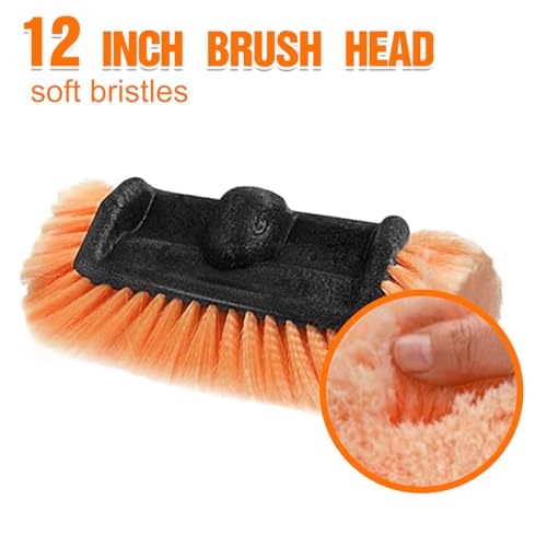 LAANPOLE 12FT Car Wash Brush with Long Handle, Car Cleaning Brush with 12 Inch Soft Bristle and Soap Dispenser, Solar Panels Cleaner with Telescoping Pole for RV, Truck, Boat, House Siding, Orange - color: Orange
