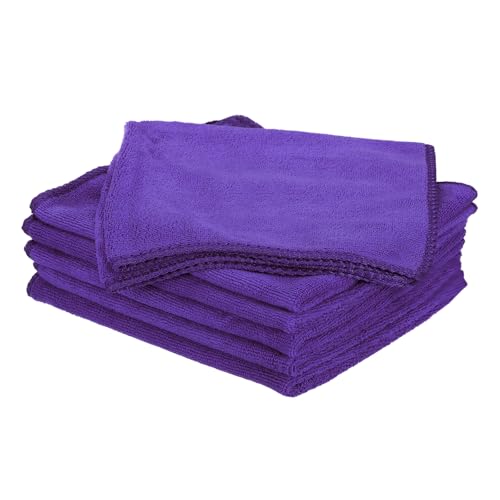 HARFINGTON 6 Pack Microfiber Cleaning Cloth, 16" x 16" Multi-Functional Cleaning Towels Reusable Absorbent Rags for Car Wash Kitchen Household Window Clean, Purple - color: Purple, size: 16" x 16"