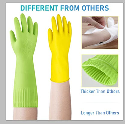 Disfore Rubber-Gloves Dishwashing Gloves for Cleaning-Kitchen - 2 Pairs Long Household Cleaning Gloves for Washing Dishes - color: Small 2 Pairs Green