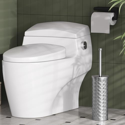 Toilet Bowl Brush and Holder Set 2 Pack with 4 Extra Brush Heads | Extra Long Handle with Splash Guard Cover, Tool-Free Installation, Bathroom Space-Saving, Cleaner Sets for Apartments, RV (Silver) - color: Silver