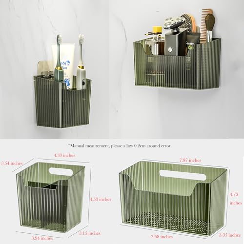 Set Of 2 Storage Organizer Bins Wall Mounted Shower Caddy, Bathroom shelves Stackable Clear Plastic Toothbrush Holder Adhesive Hanging Bin for Bathroom, Kitchen, Cabinet, Shower BPA Free Small (Clear) - color: Clear-4.33x3.54x4.53in